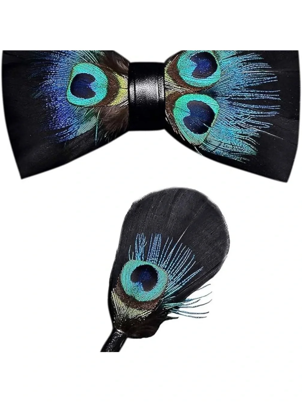 Men's Natural Feather Pre-Tied Bow tie & Lapel Pin